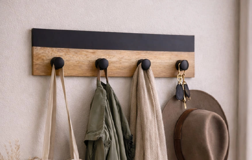 Porte-manteaux chêne et résine noir elementti